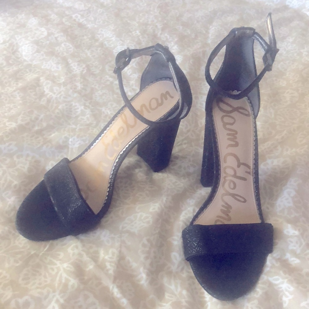 Sam Edelman glittery evening sandals, ankle strap with block heel, US 8